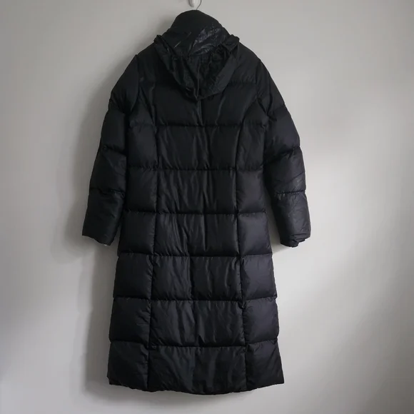 *SOLD* ROOTS down coat feathers long jacket black hood sz XS - Picture 3 of 9